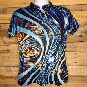PLG Golf Shirt Men’s  Large Blue Abstract Silently Be Heard Loud Pattern